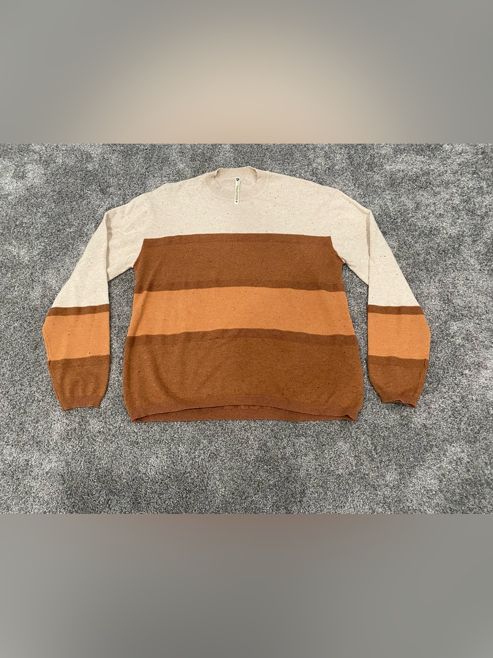 Kuhl Womens M Valencia Sweater Speckled Knit Crewneck Tan Orange Colorblock 4198